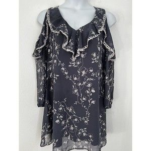 Taylor Chiffon Mini Dress Women's Size 14 Cold Shoulder Long Sleeve Ruff…